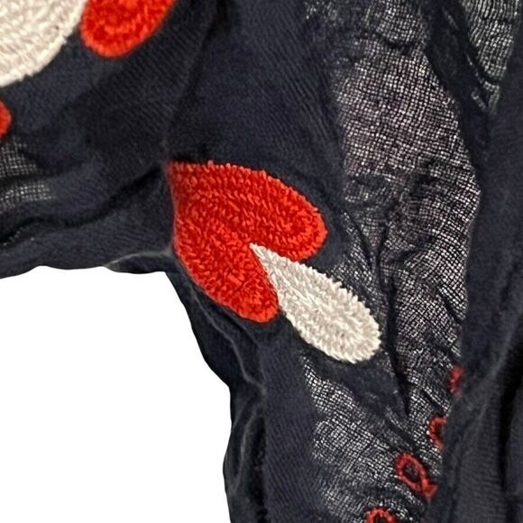 J Crew Embroidered Navy Red Tassel Boho Kimono Open Jacket Longline Sheer O/S - Picture 2 of 16